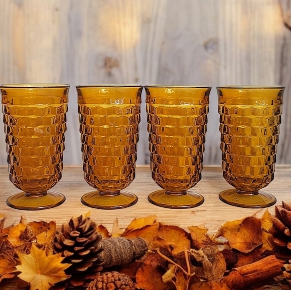 Whitehall 4 pc 14 oz Golden Amber Glass Cooler Set #2487 by Indiana Glass w Box - Picture 15 of 16